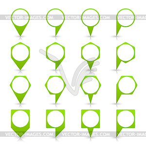 Green blank map pin sign location icon with circular copy space and gray shadow, reflection  in simple flat style - vector EPS clipart