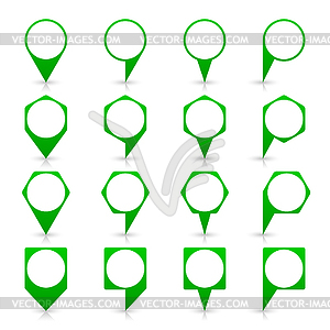 Зеленый пустой карты контактный значок знак местоположение с круговой копией пространства и серые тени, отражения в простом плоском стиле - векторный эскиз