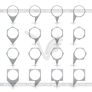 Gray blank map pin sign location icon with circular copy space and gray shadow, reflection  in simple flat style - vector image