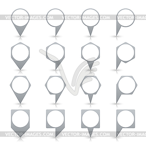 Gray blank map pin sign location icon with circular copy space and gray shadow, reflection in simple flat style - vector image