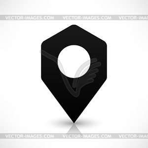 Black empty hexagon map pins sign location icon with circular blank copy space and gray shadow, reflection in flat style - vector image