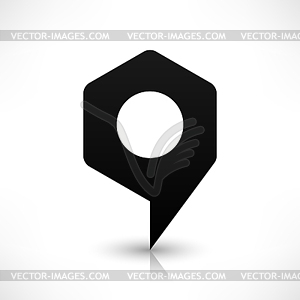 Black empty hexagon map pins sign location icon with circular blank copy space and gray shadow, reflection in flat style - vector image