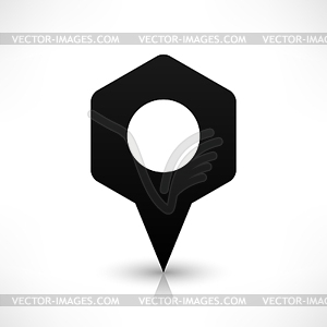 Black empty hexagon map pins sign location icon with circular blank copy space and gray shadow, reflection in flat style - vector clipart