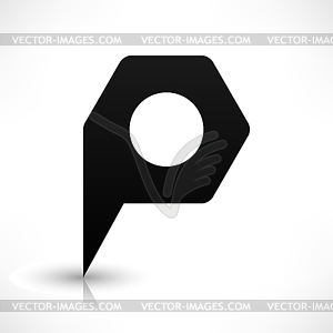 Black empty polygon map pins sign location icon with circular blank copy space and gray shadow, reflection in flat style - stock vector clipart