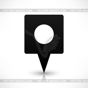 Black empty square map pins sign location icon with circular blank copy space and gray shadow, reflection in flat style - vector clipart