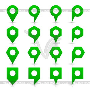 Green blank map pin sign location icon with white empty space and gray shadow, reflection in simple flat style - vector image