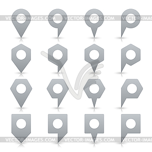 Gray blank map pin sign location icon with white empty space and gray shadow, reflection in simple flat style - vector image