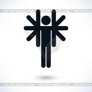 Black logotype man with many hands - vector image