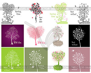 Декоративные карты с красивым деревом - изображение в векторном формате