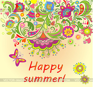 Карточка с красочными летними цветами - векторный графический клипарт