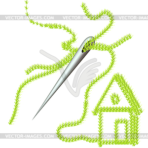 Huge bright needle sewing house - vector clipart