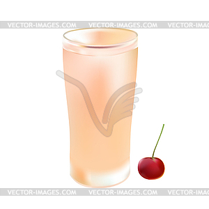 Glass of cold juice in hot day and cherry - vector clipart