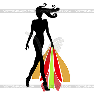 Silhouette female mannequin and black iron hanger - vector image