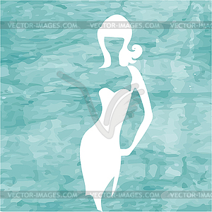 Abstract blue sea background with white girl - vector clipart