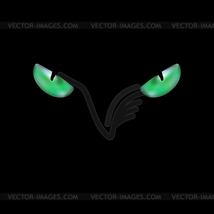 Head of black cat with glowing green eyes - vector clip art