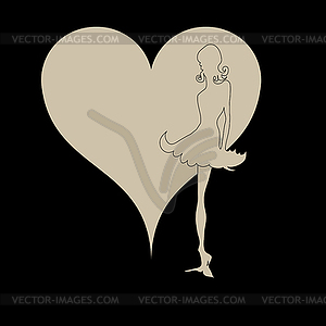 Elegant black silhouette of woman with hearts - vector clip art