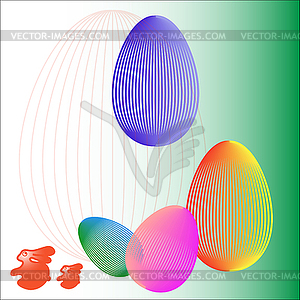 Разноцветные пасхальные яйца и заяц - стоковое векторное изображение