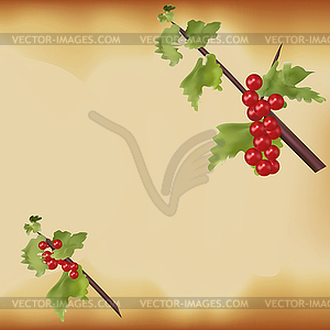 Red berries on green branch Christmas - vector clip art