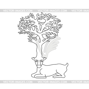 Stylized decorative image deer with horns of trees - vector clipart