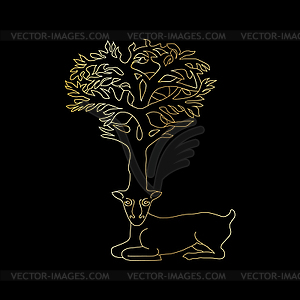 Stylized decorative image deer with horns of trees - vector image