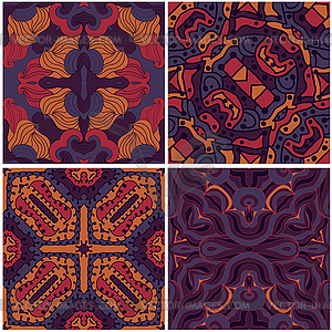 Set of 4 colorful ethnic seamless patterns - vector clip art