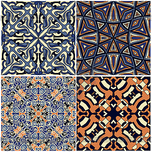 Set of 4 colorful ethnic seamless patterns - vector clip art