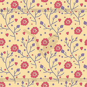 Cute seamless pattern with doodle flowers - vector clipart / vector image