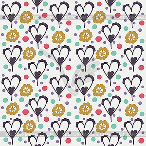 Cute seamless pattern with doodle flowers - vector clipart