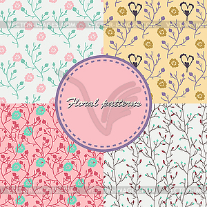 Set of 4 cute seamless patterns with doodle flowers - vector clip art