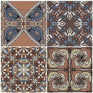 Set of 4 colorful ethnic seamless patterns - vector image