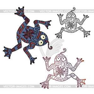 Colorful ethnic hand-drawn creature monster in 3 - color vector clipart