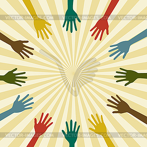 Abstract background with sun and hands - vector image