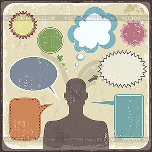 Vintage Clipart of man with speech bubbles - vector image