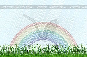 Landscape with grass and rainbow - vector clip art