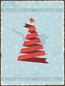 Christmas vintage card with ribbon tree - vector image