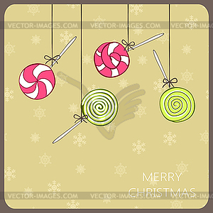 Christmas vintage card with lollipops - vector clipart