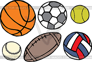 Набор различных спортивных мячей - стоковое векторное изображение