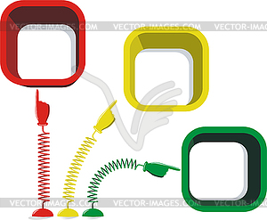 Hands with pointing finger on springs and place - vector clipart