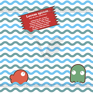 Seamless marine wave pattern with fish, octopus - vector clip art