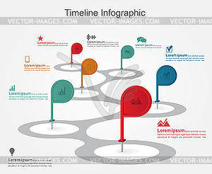 Timeline infographics with elements, icons - vector image