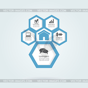 Инфографики элементы пчелиных сот, с иконами - векторное изображение