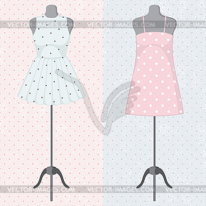Different vintage dresses on mannequin - vector clip art