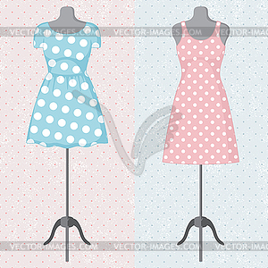 Different vintage dresses on mannequin - vector clipart