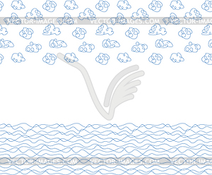 Seamless background, white clouds and waves - vector image