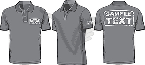 Передняя, задняя и боковые виды рубашка-поло - черно-белый векторный клипарт