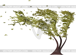 Grunge tree in wind - vector clipart