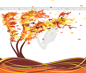 Осень гранж дерево на ветру - клипарт в векторе / векторное изображение