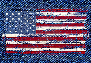 Grunge American flag on jeans background - vector clipart