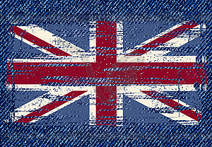 Grunge British flag on jeans background - vector image