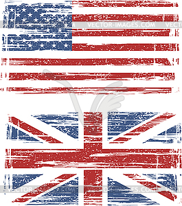 British and American grunge flags - vector EPS clipart